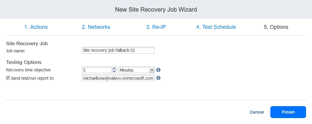 Configuring Site Recovery job options for failback